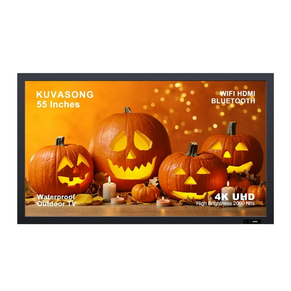 KUVASONG 55" Waterproof Outdoor TV, Full Sun Outdoor TV, High Brightness Outdoor TV, Max 2000 Nits, Bluetooth, WIFI, HDMI, RJ45, USB, 4K Resolution, 2024 Newest Outdoor TV