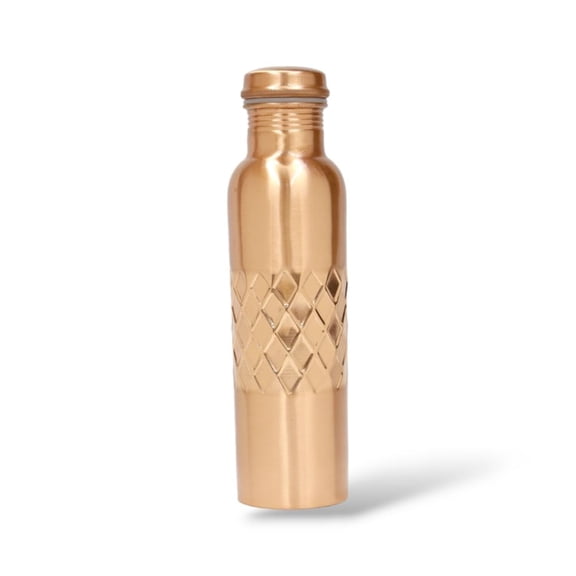 KUVI Copper Charge 1000ml Water Bottle 100% Pure Copper Water Bottle Leak Proof Rust Proof for Home, School Office (1000 ml) (Middle Dimond)