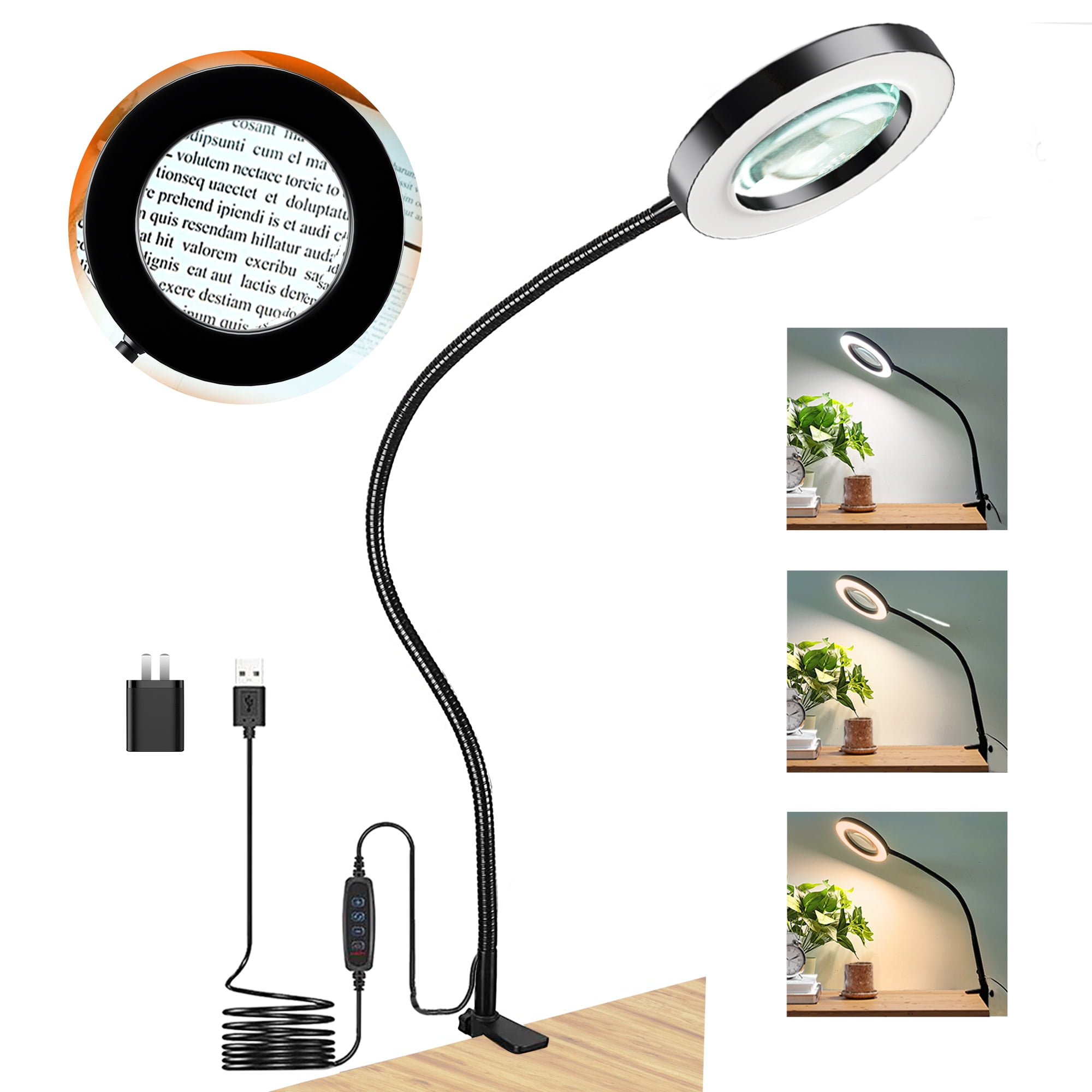 10X Magnifying Glass with Light and Stand 2In1 Flexible Gooseneck  Magnifying Des
