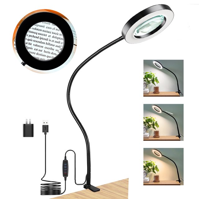 KUVRS 10X Magnifying Glass Lamp with Bright LED Light, Adjustable