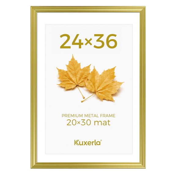 Kuxerla 24x36 Poster Frame with 20x30 Mat, Horizontal & Vertical Wall Mount, Modern Metal Picture Frame for Art Prints, Posters, and Certificates,Light Gold