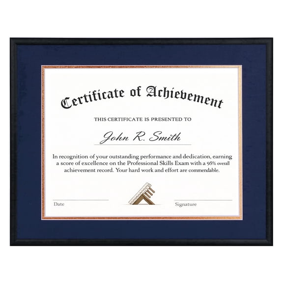 KUXERLA 8.5x11 Diploma Frame,11x14 Picture Frame with Navy Blue Mat for 8.5 by 11 Certificate,Black
