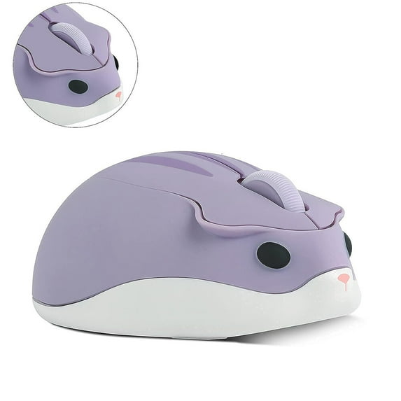 KUYHRF 2.4G Wireless Mouse, Cute Animal Hamster Shape Silent Mouse, 1200DPI Portable Mobile Optical Mouse with USB Receiver, 3 Buttons Cordless Mouse for PC Mac Laptop Notebook Computer-Purple