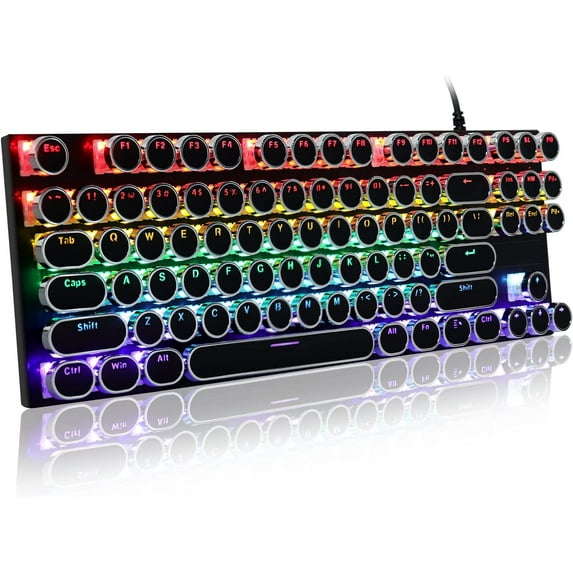KUYHRF HJK917 USB Wired Mechanical Gaming Keyboard, Blue Axis 87 Round Keys, RGB LED Backlit, Waterproof, Typewriter Style, Ergonomics, Easy to Hit, Compatible with PC/Laptops/Windows for Work/Game