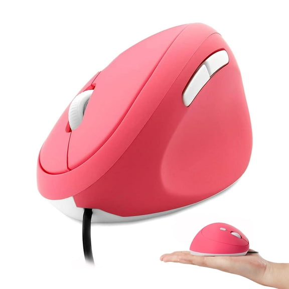 KUYHRF USB Wired Vertical Mouse M Size for Small Hands, Ergonomic Optical Low Noise 6 Buttons, Reduce Wrist Strain, Compatible with MacBook/PC/Laptop/Desktop/Windows/Mac OS-Pink