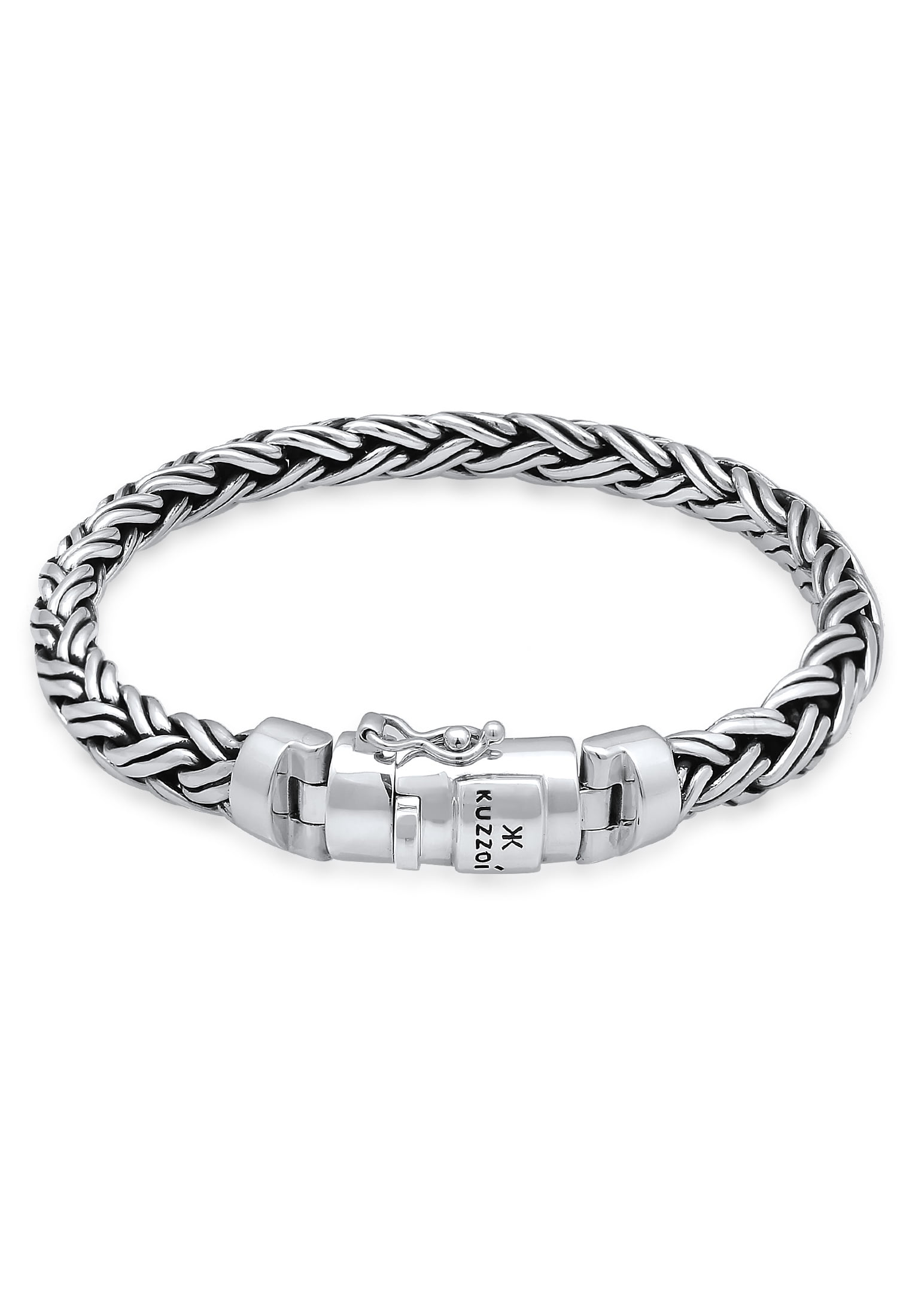 KUZZOI 0.35" Men Braid Bracelet 925 Sterling Silver Safety Clasp
