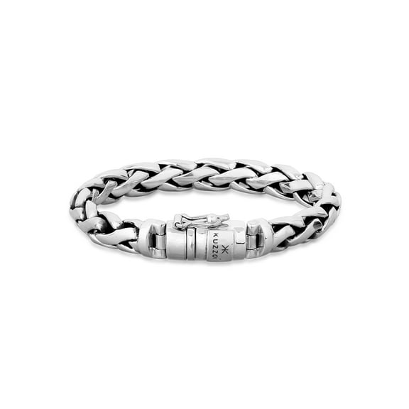 KUZZOI 0.39" Men Braid Bracelet 925 Sterling Silver Safety Clasp