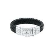KUZZOI 0.51" Men Leather Bracelet Vintage Safety clasp 925 Silver from 7.48"