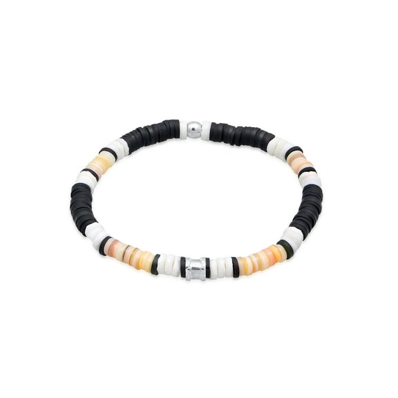 KUZZOI Men 0.23" Heishi Surfer Beads Pearl Bracelet 925 Silver