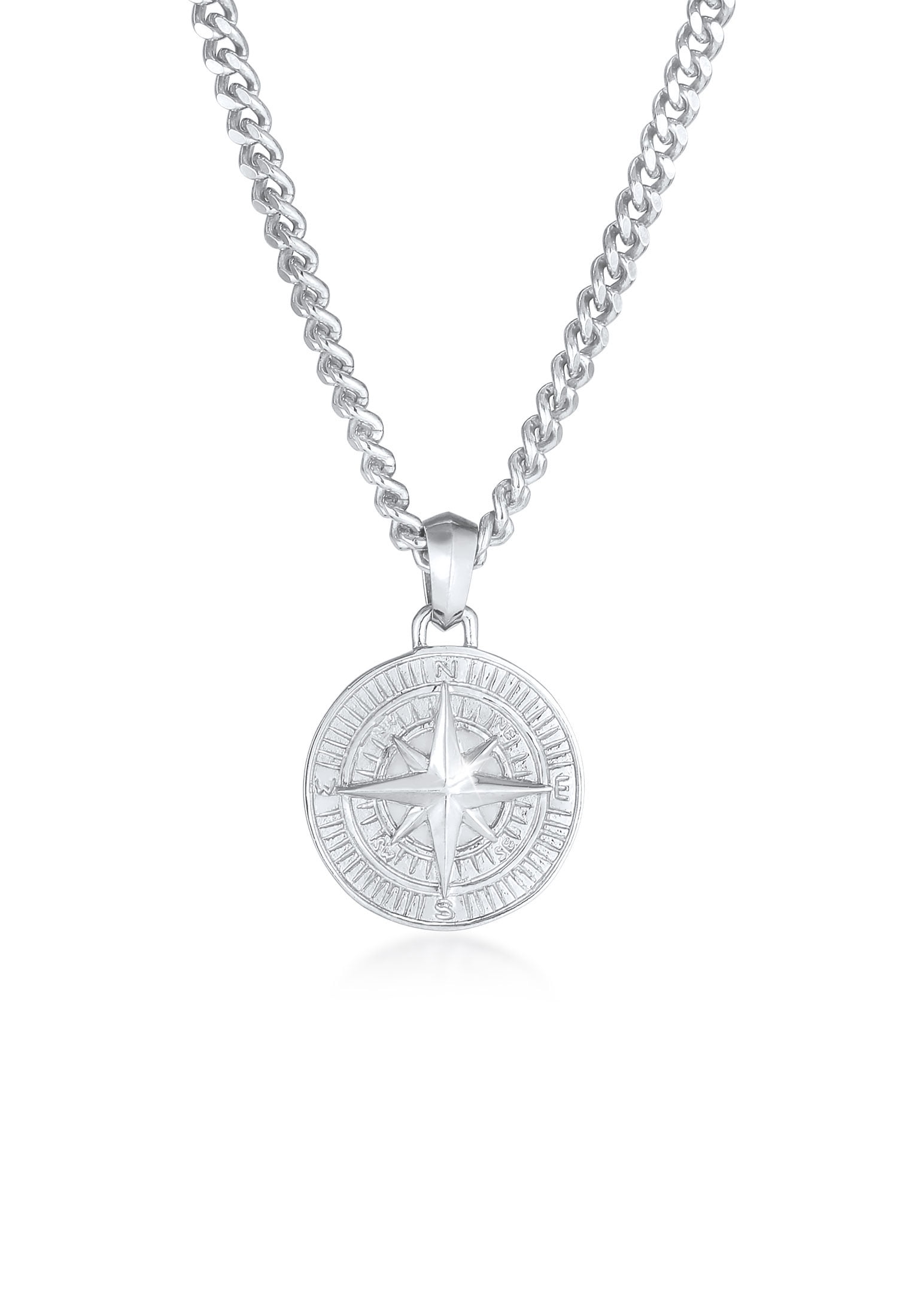 Men Compass Silver KUZZOI Pendant Necklace Curb 925 0.20\