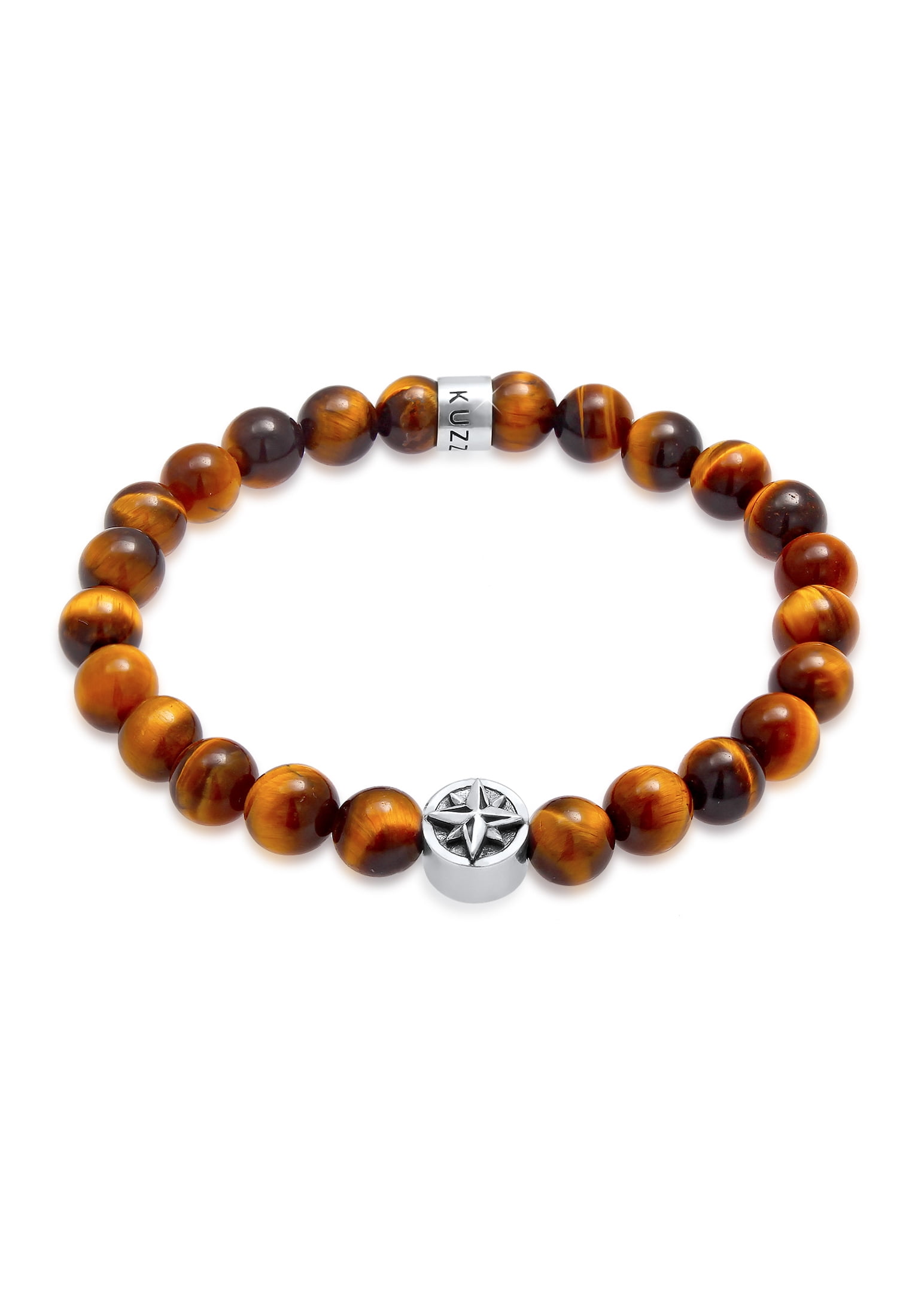 KUZZOI Men Round Tigereye Stone Bracelet with Compass Bead 7.48-9.05 inch