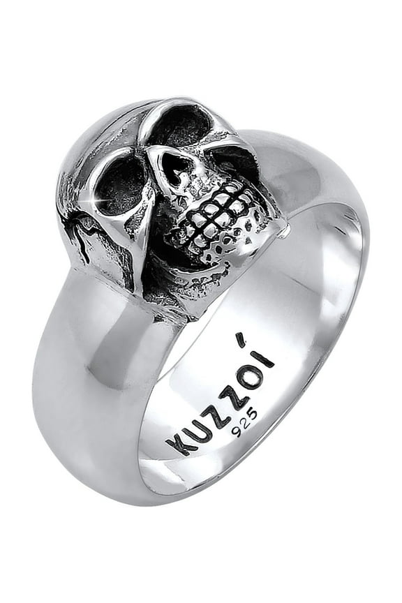 Men Skull Goth Biker Signet Band Ring Oxidized 925 Silver Size 9-11