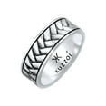 thumbnail image 1 of KUZZOI Men's 0,27" Fishbone Pattern Wedding Band Ring 925 Silver, 1 of 6