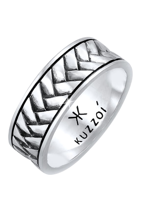Men's 0,27" Fishbone Pattern Wedding Band Ring 925 Silver