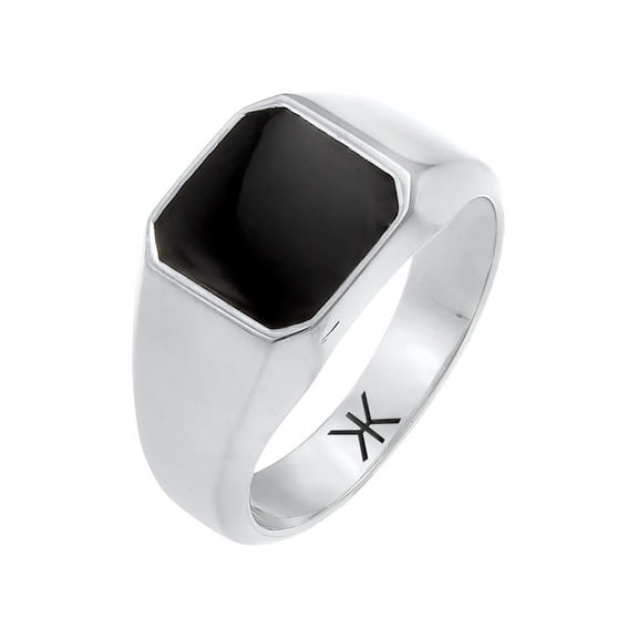 KUZZOI Men's Classic Black Enamel Plate Signet Ring 925 Silver Size 7-11