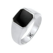 KUZZOI Mens Classic Black Enamel Plate Signet Ring 925 Silver Size 7-11