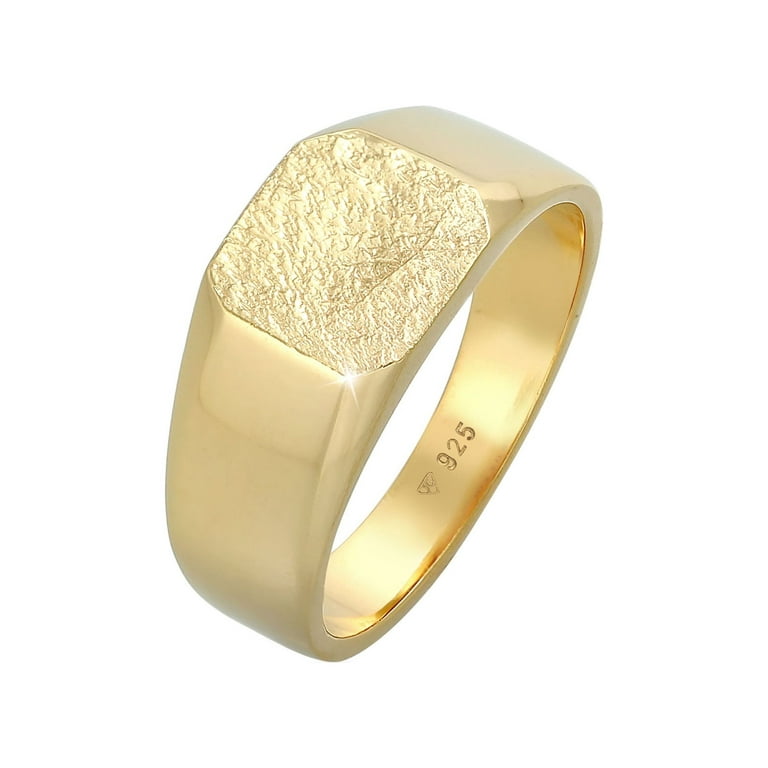 KUZZOI Men's Classic Engravable Signet Ring Silver 18K Gold Plated