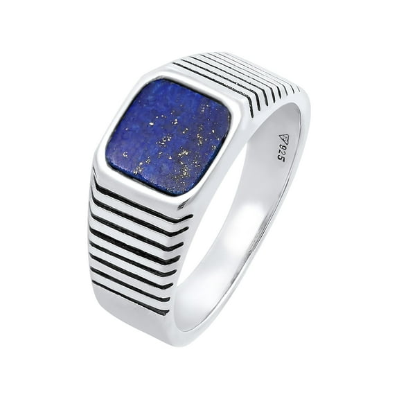 KUZZOI Men's Classic Gemstone Square Sodalith Signet Ring 925 Silver Size 7-11