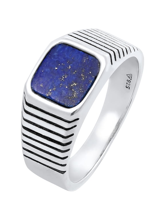 Men's Classic Gemstone Square Sodalith Signet Ring 925 Silver Size 7-11