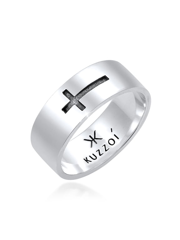 Men's Cross and Brushed Band Ring 925 Silver Size 9-11