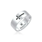 KUZZOI Mens Cross and Brushed Band Ring 925 Silver Size 9-11