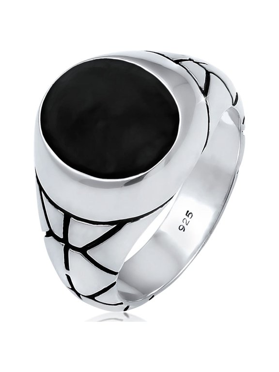 Men's Enamel Inlay Plate Oval Shaped Signet Ring 925 Silver Size 7-11