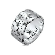 KUZZOI Mens Hammered Brushed Finish Band Ring Oxidized 925 Silver Size 9-11