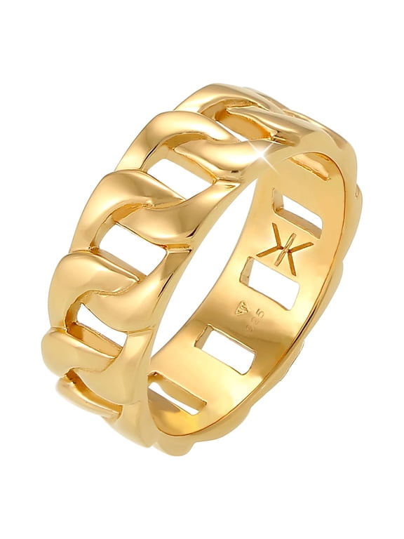 Men's Link Chain Ring Chunky Curb Ring 925 Silver 14k Gold Size 7-1