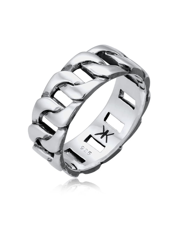 Men's Link Chain Ring Chunky Curb Ring Oxidized 925 Silver Size 7-11
