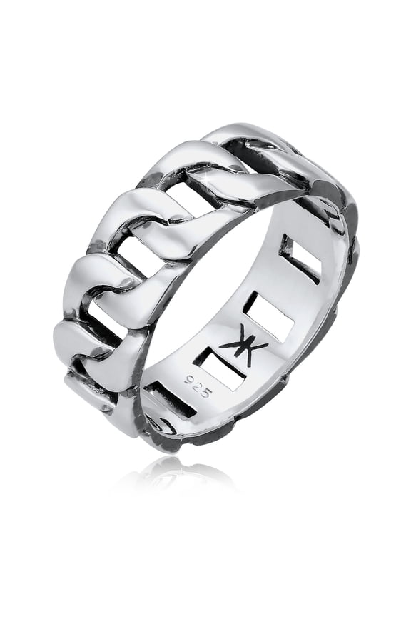 Men's Link Chain Ring Chunky Curb Ring Oxidized 925 Silver Size 7-11