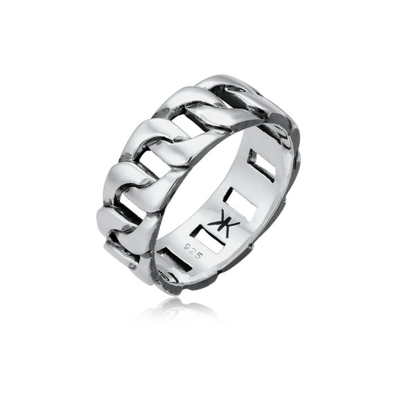 KUZZOI Men's Link Chain Ring Chunky Curb Ring Oxidized 925 Silver Size 7-11