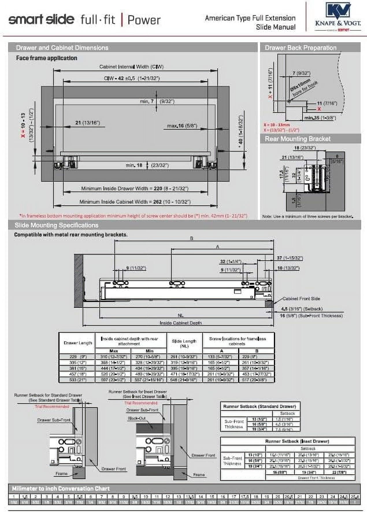 KV 15" Full Extension Undermount Concealed Soft Close Drawer Slides, With Locking Devices, Metal