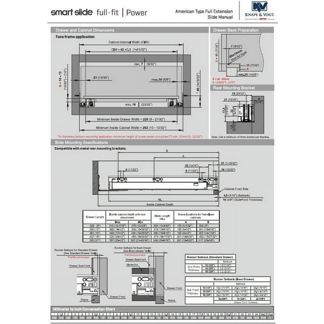 KV 15" Full Extension Undermount Concealed Soft Close Drawer Slides