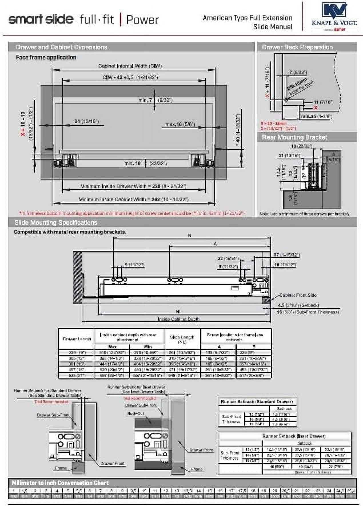 KV 15" Full Extension Undermount Concealed Soft Close Drawer Slides, With Locking Devices, Metal