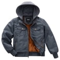 thumbnail image 1 of KVE Boy's Faux Leather Jacket Windproof Fleece Lined Warm Winter Coat Kids Bomber Outerwear PU Motorcycle Hooded Jacket Dark Grey 4-5, 1 of 9