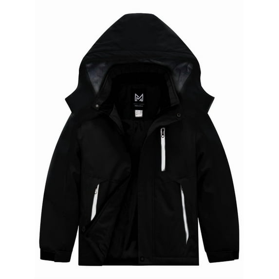 KVE Boys' Waterproof Ski Jacket Outdoor Recreation Thick Winter Coat Hooded Raincoats Black 14-16