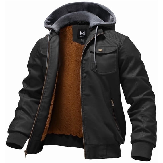 KVE Men's Faux Leather Jacket Waterproof Motorcycle Bomber Jacket Vintage PU Moto Biker Coat Black Medium