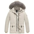 thumbnail image 1 of KVE Men's Hooded Warm Coat Thickened Padded Heavyweight Winter Parka Jacket with Detachable Fur Hood Khaki XXL, 1 of 9