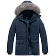 thumbnail image 1 of KVE Men's Hooded Warm Coat Thickened Padded Heavyweight Winter Parka Jacket with Detachable Fur Hood Navy XL, 1 of 8