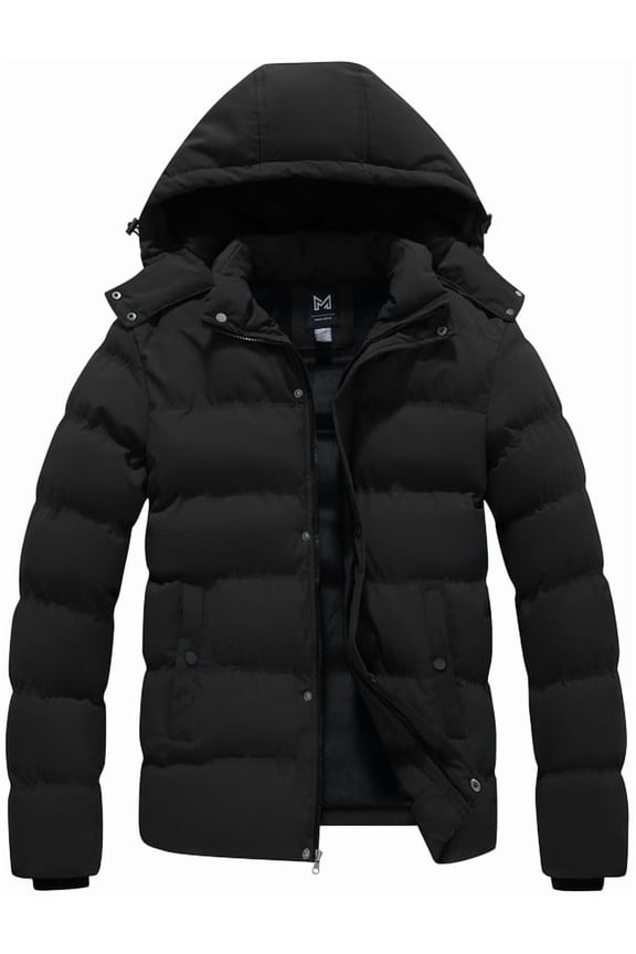 Men's Hooded Winter Coat Warm Puffer Jacket Thicken Quilted Jacket Black X-Large