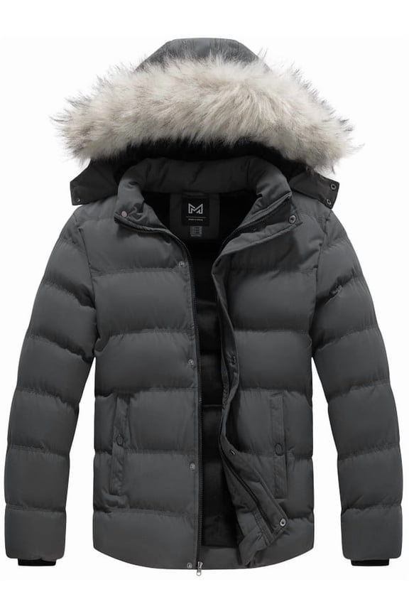 Men's Hooded Winter Coat Warm Puffer Jacket Thicken Quilted Jacket Navy(Hood) Medium