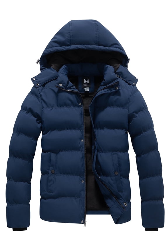 Men's Hooded Winter Coat Warm Puffer Jacket Thicken Quilted Jacket Navy X-Large