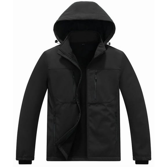 KVE Men's Softshell Jacket with Hood Waterproof Windbreaker Lightweight Rain Shell Jacket for Outdoor Hiking Black Large