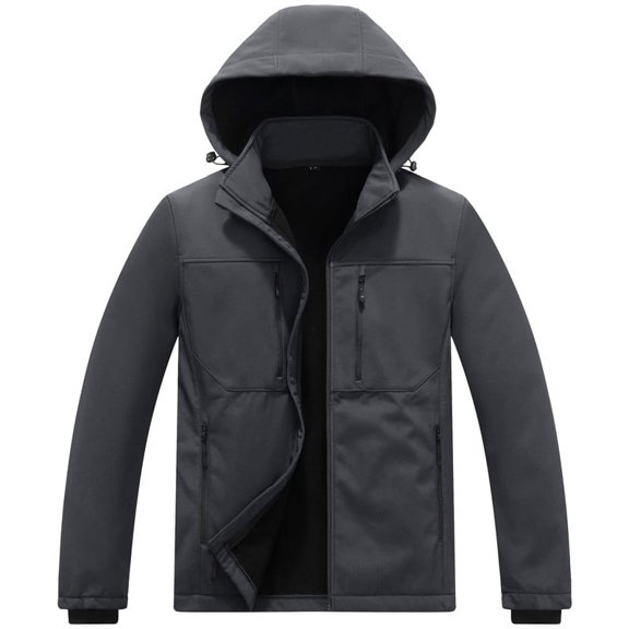 KVE Men's Softshell Jacket with Hood Waterproof Windbreaker Lightweight Rain Shell Jacket for Outdoor Hiking Dark Grey Large