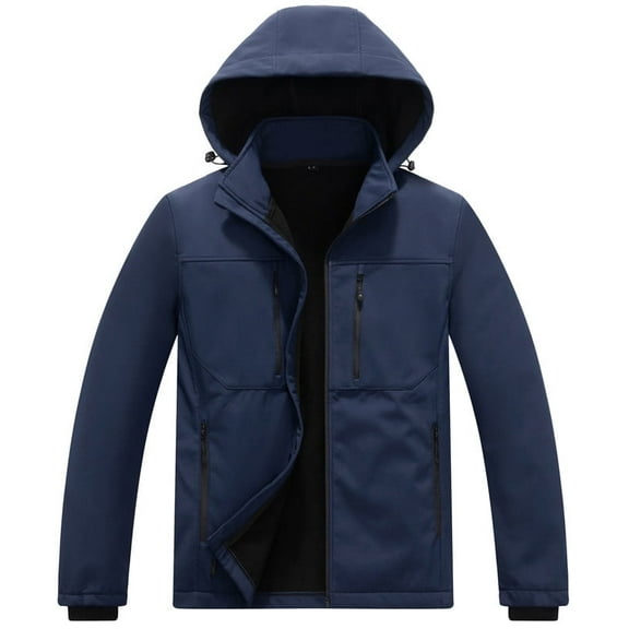 KVE Men's Softshell Jacket with Hood Waterproof Windbreaker Lightweight Rain Shell Jacket for Outdoor Hiking Navy Medium