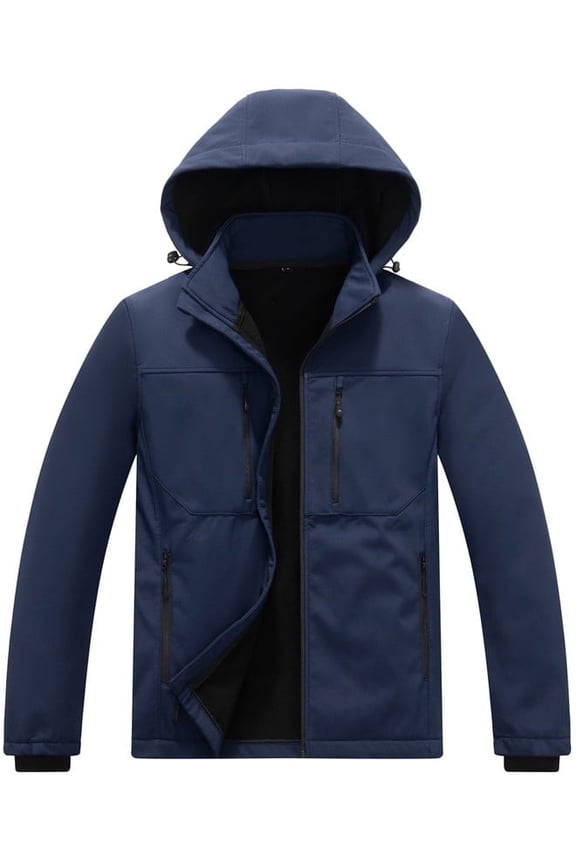 Men's Softshell Jacket with Hood Waterproof Windbreaker Lightweight Rain Shell Jacket for Outdoor Hiking Navy X-Large