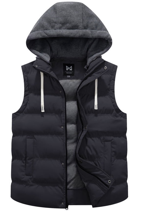 Men's Warm Winter Hooded Vest Padded Puffer Vest Grey, Medium
