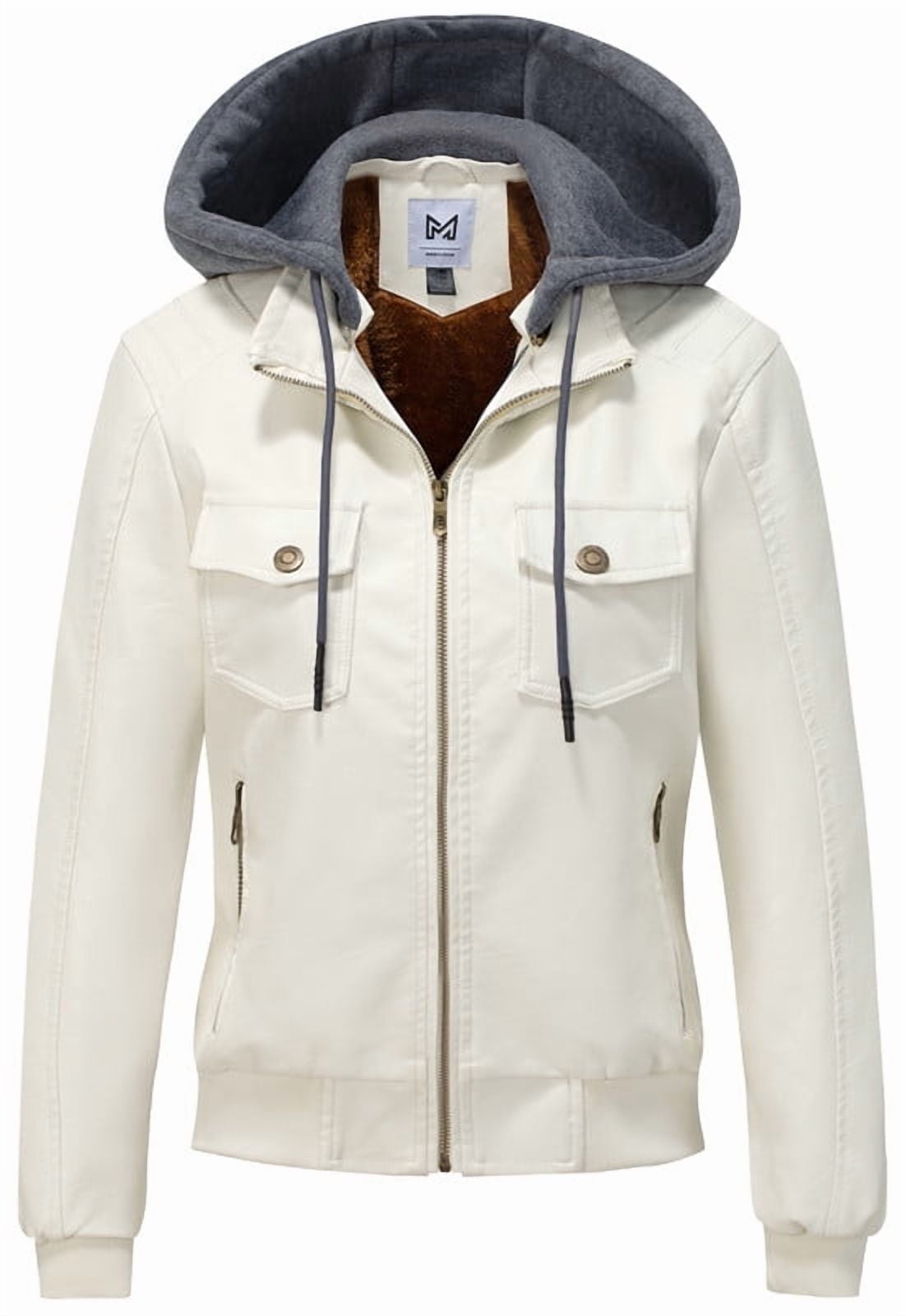 KVE Women's Faux Leather Jacket Waterproof Motorcycle Bomber Jacket Vintage PU Moto Biker Coat Beige Medium