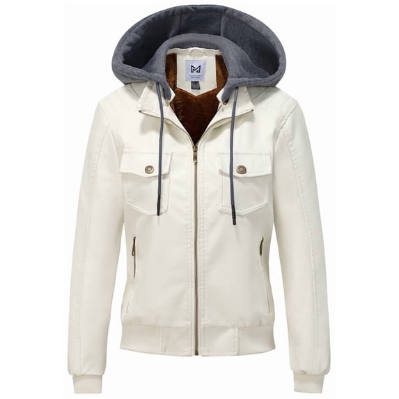 KVE Women's Faux Leather Jacket Waterproof Motorcycle Bomber Jacket Vintage PU Moto Biker Coat Beige Small