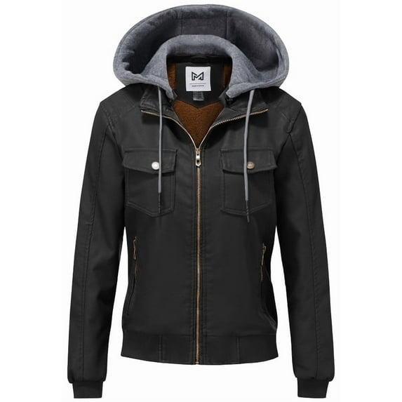 KVE Women's Faux Leather Jacket Waterproof Motorcycle Bomber Jacket Vintage PU Moto Biker Coat Black X-Large